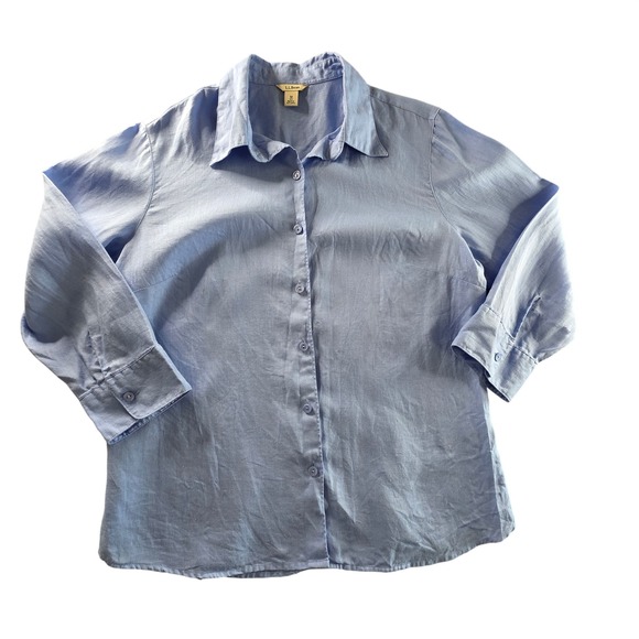 L.L.Bean Tops - LL Bean Womens Blue 100% Linen 3/4 Sleeve‎ Button Down Shirt 280381 Medium